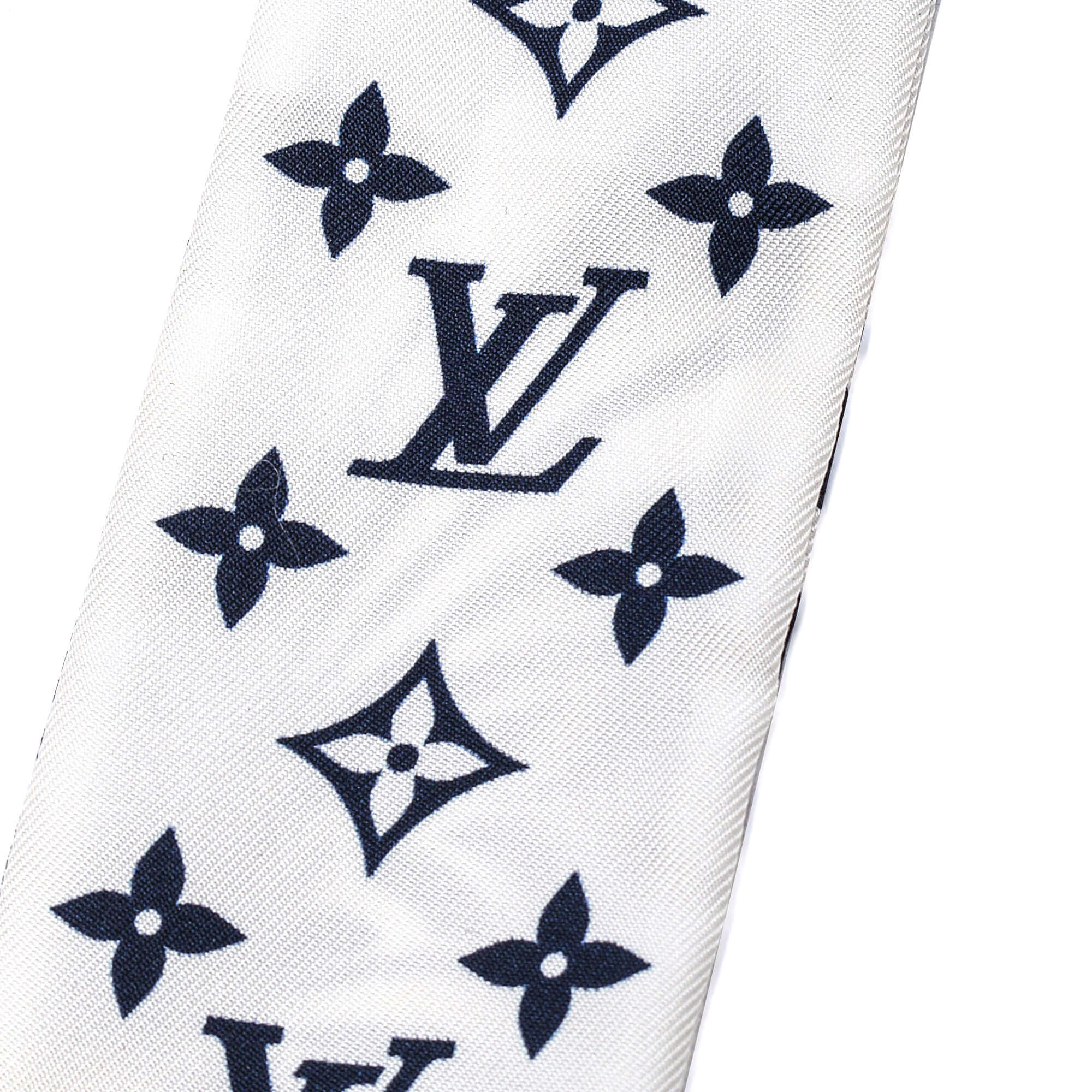 Louis Vuitton White And Navy Silk Monogram Print Twilly 